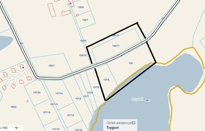 węgorzewski, Węgorzewo, Trygort, Działka bud. 2,1 ha z linią brzegową jeziora Mamry