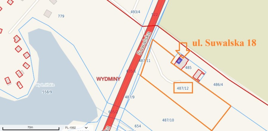 giżycki, Wydminy, Suwalska, 1/2 domu w Wydminach plus działka  4715 m2