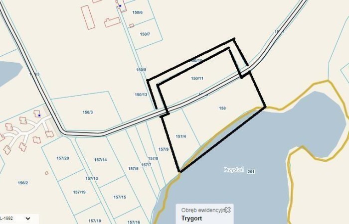 węgorzewski, Węgorzewo, Trygort, Działka bud. 2,1 ha z linią brzegową jeziora Mamry