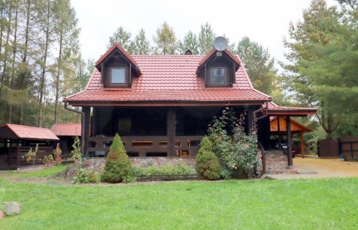 piski, Orzysz, Góra, Dom, łódź i pomost nad jeziorem Tyrkło  Góra 50 gm Orzysz